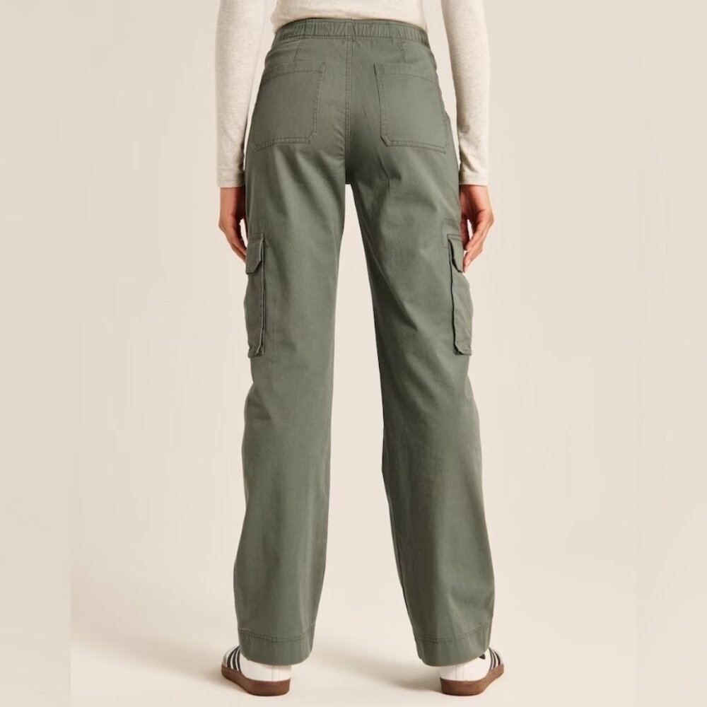 Abercrombie Relaxed Cargo‎ Pants Wide Leg Baggy Grunge High Rise Olive Green 25 - Picture 3 of 11